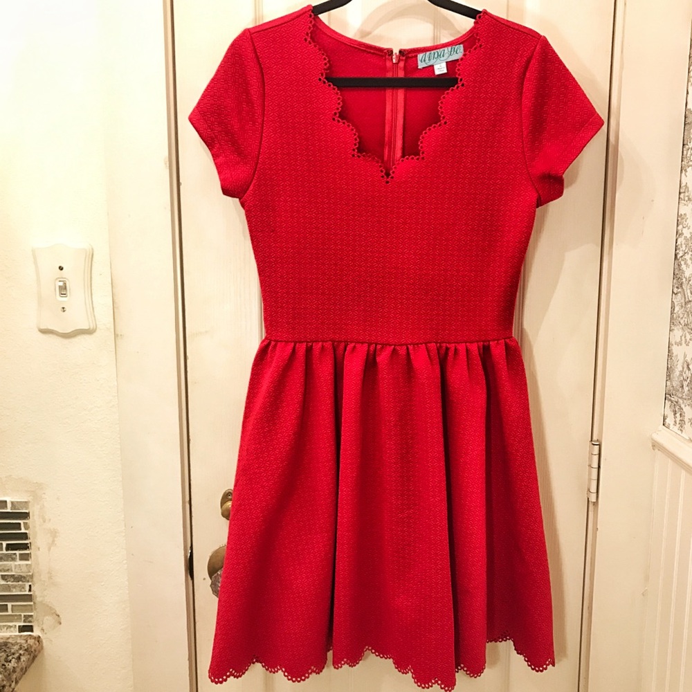 Red A-Line Scalloped Dress from Francesca's
